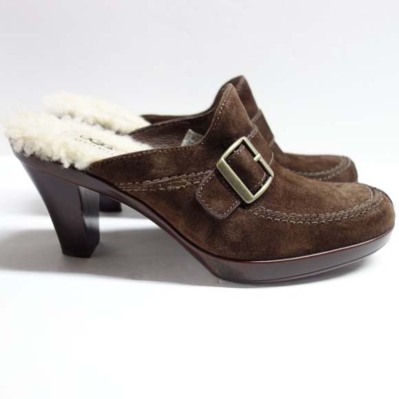UGG Isabella Brown Suede Leather Clog Heels 7.5 - Picture 5 of 8
